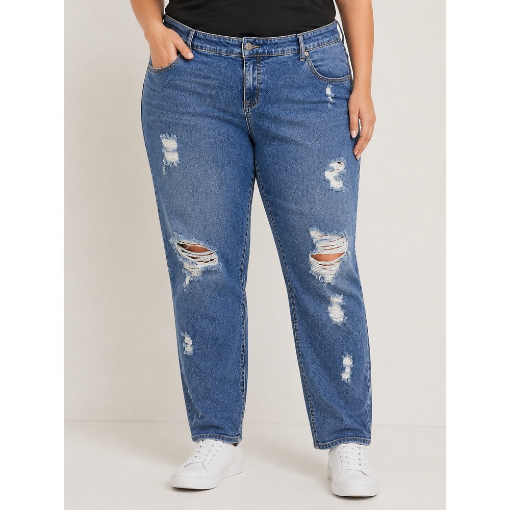 Torrid Womens 22 Distressed Boyfriend Jeans Medium Wash Normcore Casual